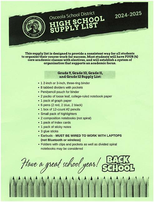 Student Supply List